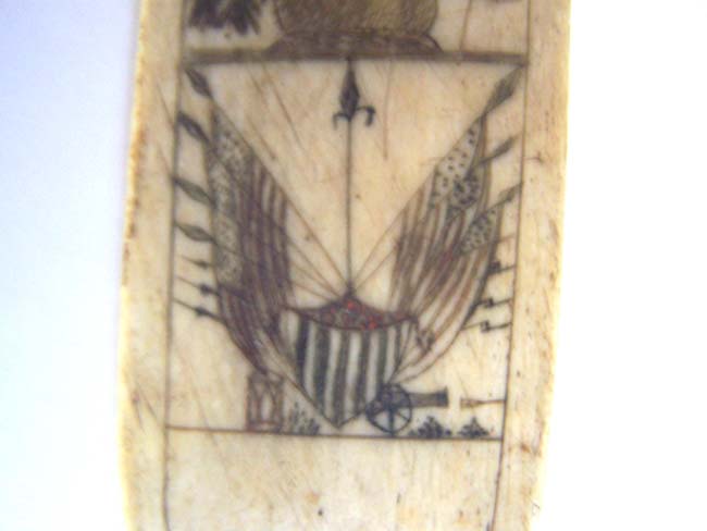 A Fine 19th century polycromed 8 panel ANTIQUE SCRIMSHAWED Whalebone Corset Busk — image 2
